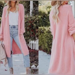 VICI COLLECTION GLORIOUS POCKETED FUZZY KNIT CARDIGAN